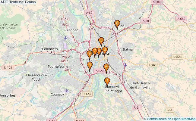 plan MJC Toulouse Associations MJC Toulouse : 11 associations