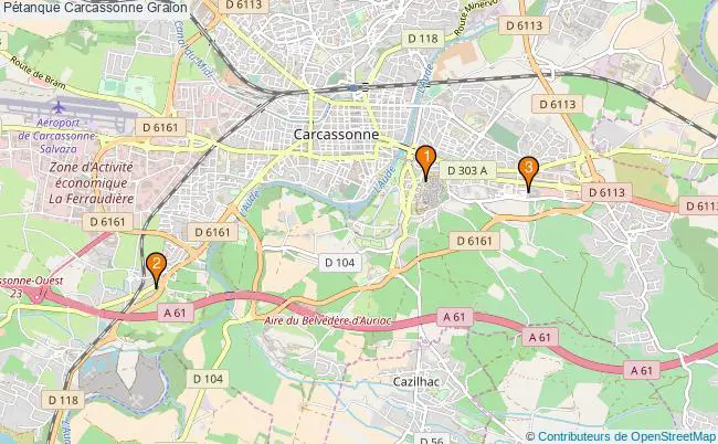plan Pétanque Carcassonne Associations pétanque Carcassonne : 3 associations