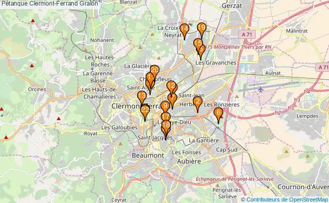 plan Pétanque Clermont-Ferrand Associations pétanque Clermont-Ferrand : 25 associations