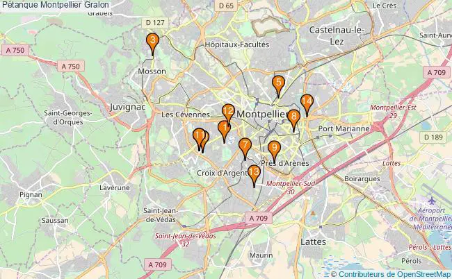 plan Pétanque Montpellier Associations pétanque Montpellier : 17 associations