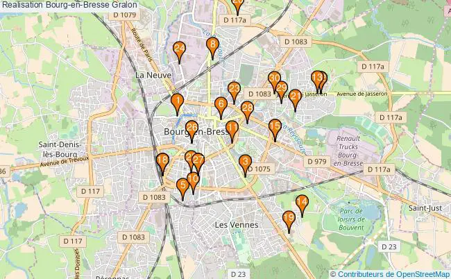 plan Realisation Bourg-en-Bresse Associations Realisation Bourg-en-Bresse : 74 associations