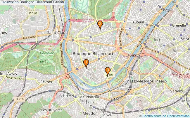 plan Taekwondo Boulogne-Billancourt Associations Taekwondo Boulogne-Billancourt : 3 associations