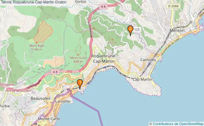 plan Tennis Roquebrune-Cap-Martin Associations tennis Roquebrune-Cap-Martin : 2 associations