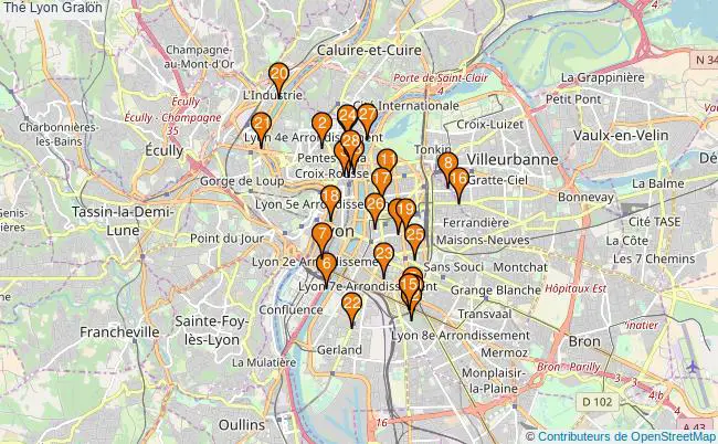 plan Thé Lyon Associations thé Lyon : 33 associations