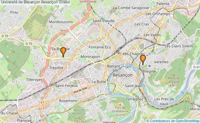 plan Université de Besançon Besançon Associations université de Besançon Besançon : 3 associations