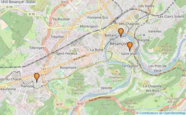 plan UNS Besançon Associations UNS Besançon : 4 associations