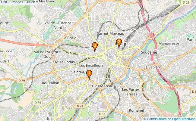 plan UNS Limoges Associations UNS Limoges : 3 associations
