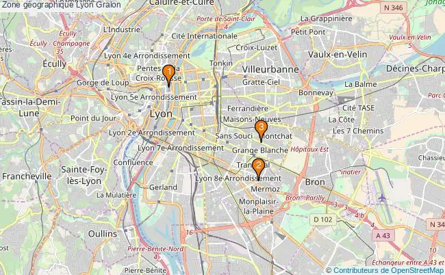 plan Zone géographique Lyon Associations zone géographique Lyon : 4 associations