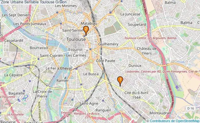 plan Zone Urbaine Sensible Toulouse Associations Zone Urbaine Sensible Toulouse : 2 associations