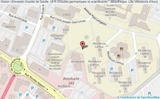 plan association Université Charles De Gaulle. Ufr D'etudes Germaniques Et Scandinaves * Bibliothèque. Lille Villeneuve d'Ascq