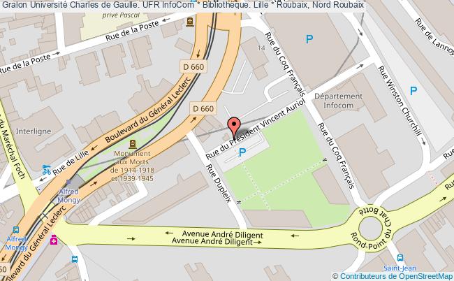 plan association Université Charles De Gaulle. Ufr Infocom * Bibliothèque. Lille * Roubaix, Nord Roubaix