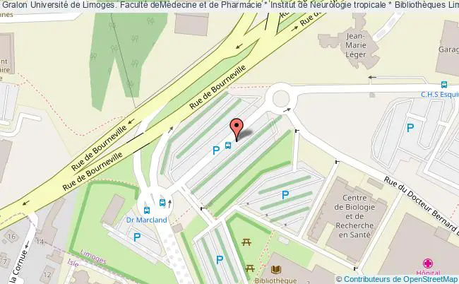 plan association Université De Limoges. Faculté Demédecine Et De Pharmacie * Institut De Neurologie Tropicale * Bibliothèques Limoges