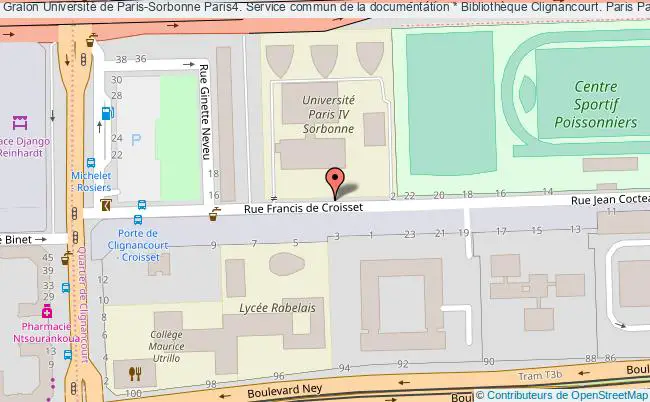 plan association Université De Paris-sorbonne Paris4. Service Commun De La Documentation * Bibliothèque Clignancourt. Paris Paris