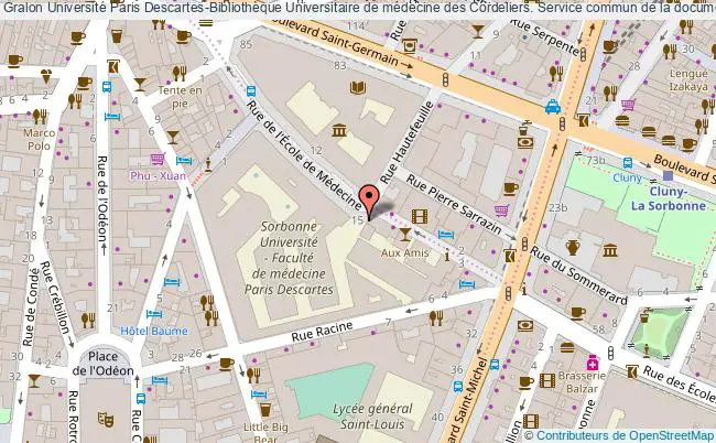 plan association Université Paris Descartes-bibliothèque Universitaire De Médecine Des Cordeliers. Service Commun De La Documentation. Paris * Paris Paris
