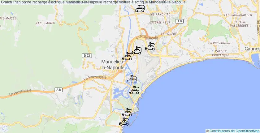 plan bornes recharge électrique Mandelieu-la-Napoule