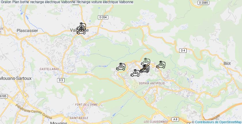 plan bornes recharge électrique Valbonne