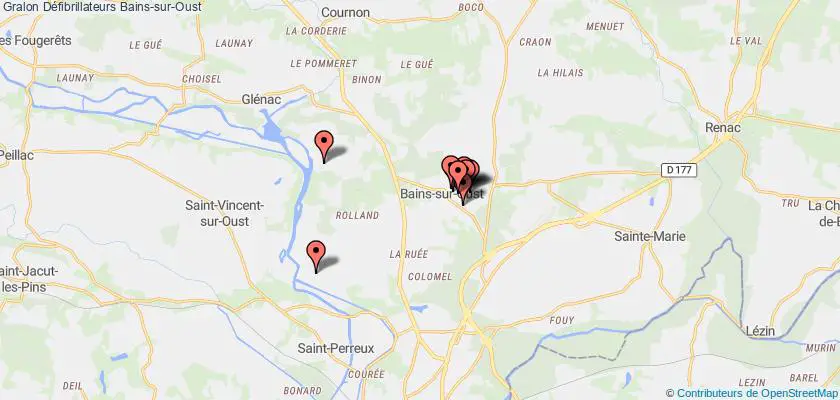 plan défibrillateurs Bains-sur-Oust