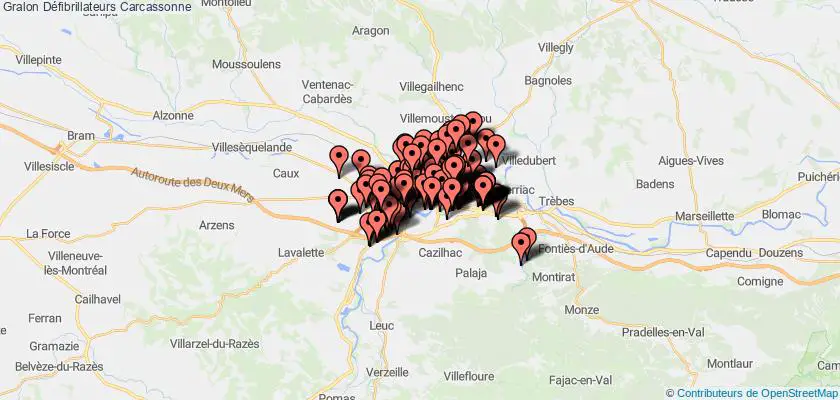 plan défibrillateurs Carcassonne