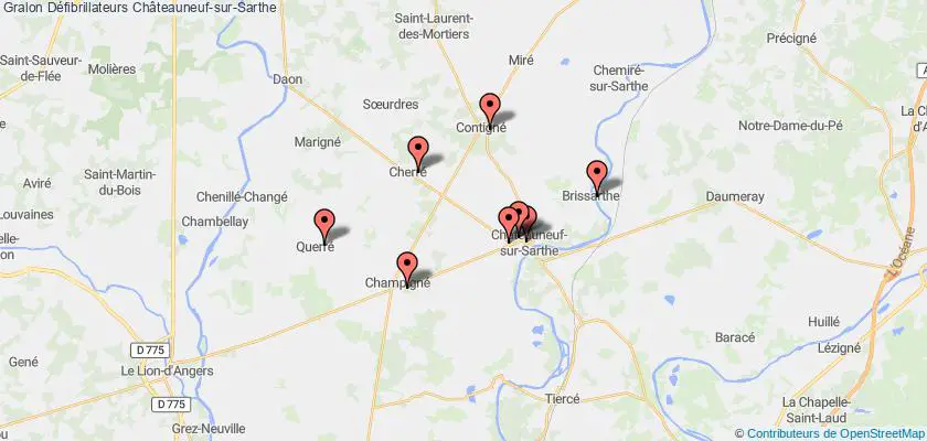 plan défibrillateurs Châteauneuf-sur-Sarthe