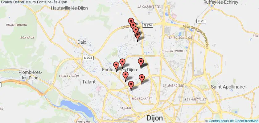 plan défibrillateurs Fontaine-lès-Dijon