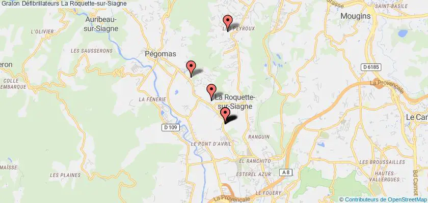 plan défibrillateurs La Roquette-sur-Siagne