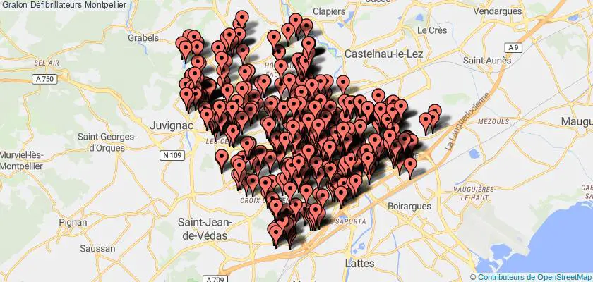 plan défibrillateurs Montpellier