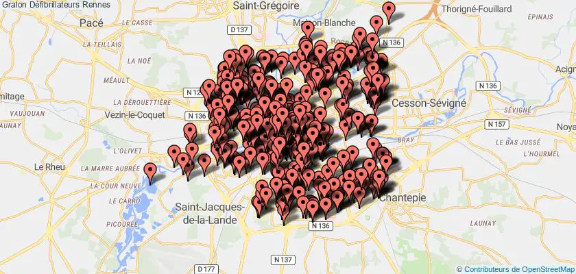 plan défibrillateurs Rennes