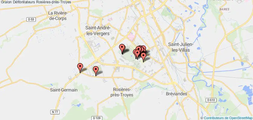 plan défibrillateurs Rosières-près-Troyes