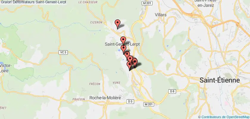 plan défibrillateurs Saint-Genest-Lerpt