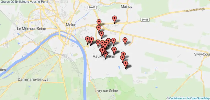 plan défibrillateurs Vaux-le-Pénil