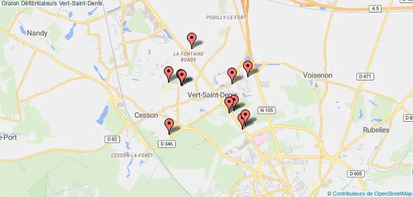 plan défibrillateurs Vert-Saint-Denis