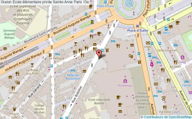 plan École élémentaire Privée Sainte-anne Paris 13e Paris 13e