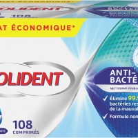 Polident Anti-Bactérien : Nettoyant 4 en 1 pour Prothèses Dentaires, 108 Comprimés - Formule Antibactérienne avec Oxygène Actif