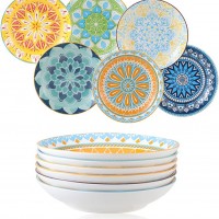 Ensemble de 6 assiettes en porcelaine pour pâtes, salades et plus - Contenance de 680 ml