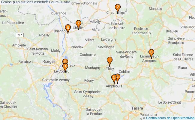 plan stations essence Cours-la-ville plan stations essence Cours-la-ville