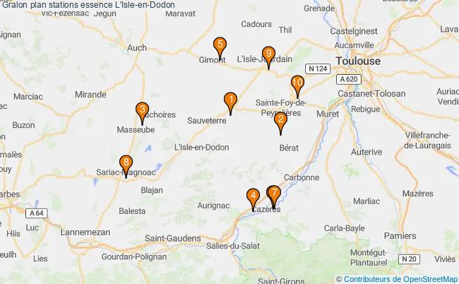 plan stations essence L'isle-en-dodon plan stations essence L'isle-en-dodon