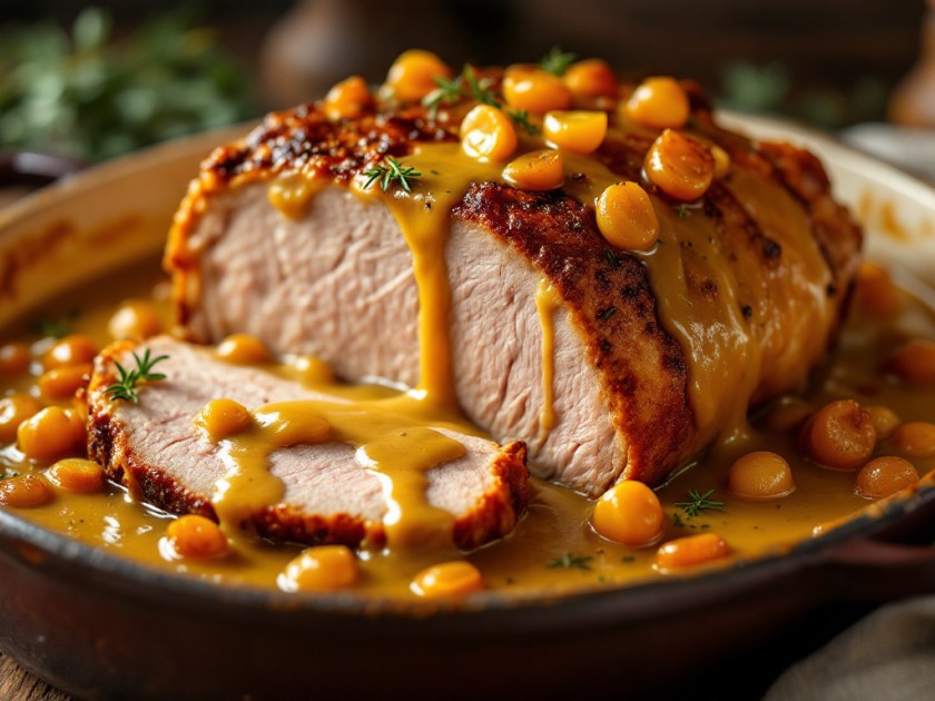 Recette Rôti de Porc à la Moutarde en Cocotte : Recette Savoureuse