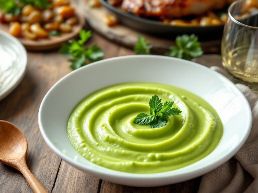 Purée crémeuse de petits pois au beurre et échalotes