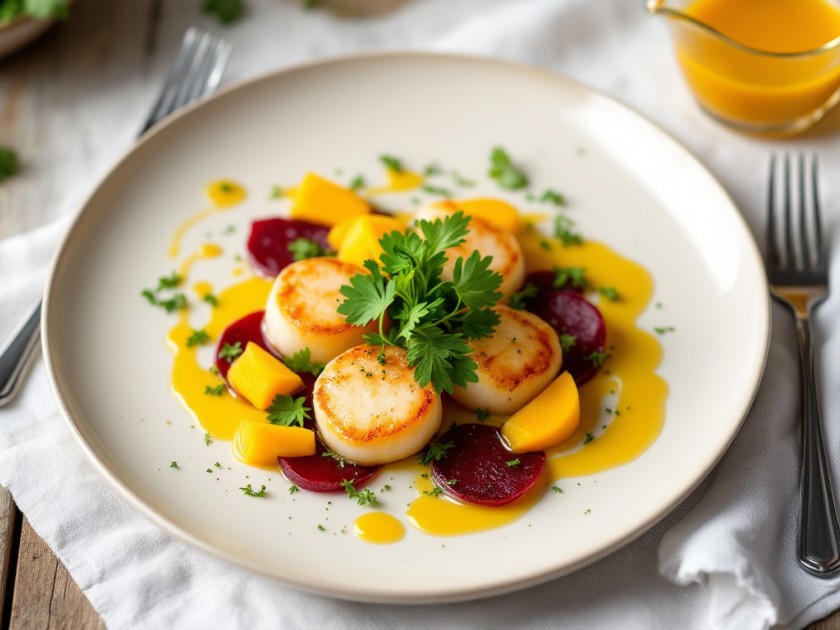 Carpaccio de Saint-Jacques et Mangue : Une Explosion de Saveurs