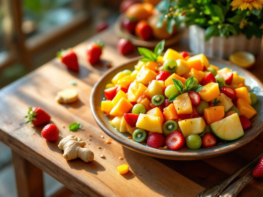 Sauce Rafraîchissante pour Salade de Fruits au Rhum et Gingembre