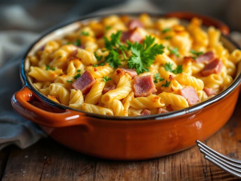 Gratin de pâtes au jambon savoureux et réconfortant
