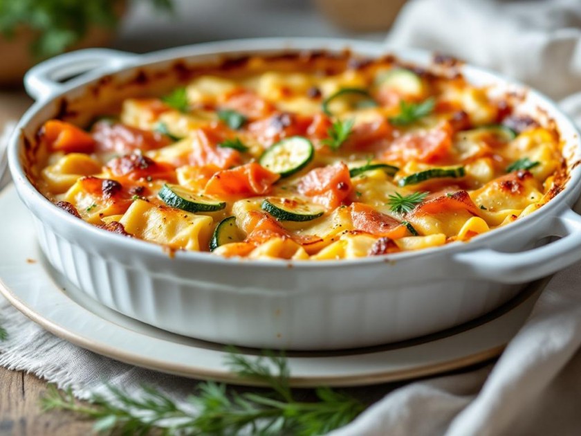 Gratin Savoureux de Ravioles au Saumon Fumé