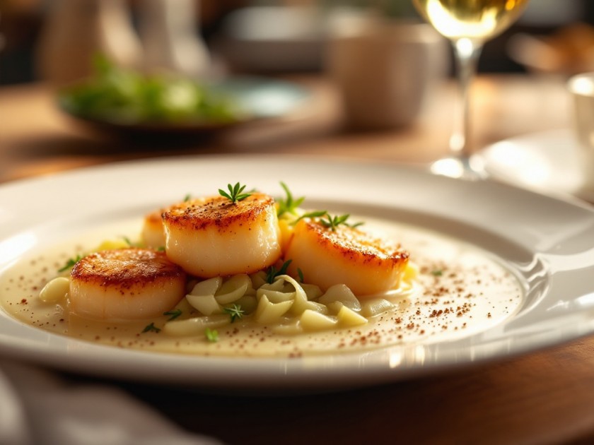 Recette de Saint-Jacques à la fondue d'endives et poireaux