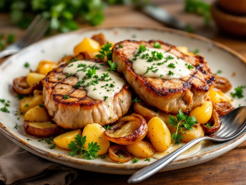 Côtes de Porc Savoureuses aux Pommes de Terre Rôties