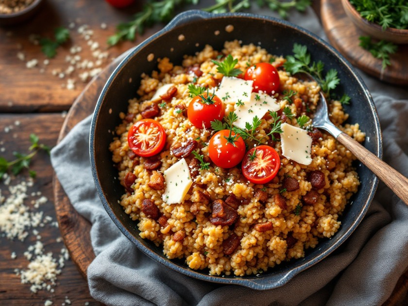 Boulgour Sauté aux Lardons et Oignons Caramélisés