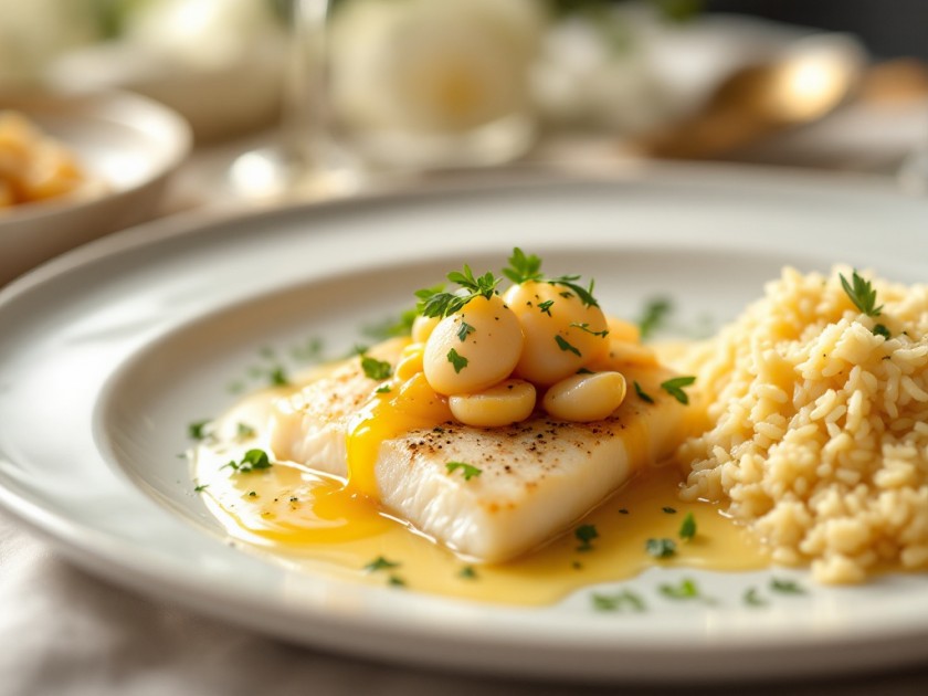 Filet de Sole avec Fricassée de Noix de Saint-Jacques au Miel