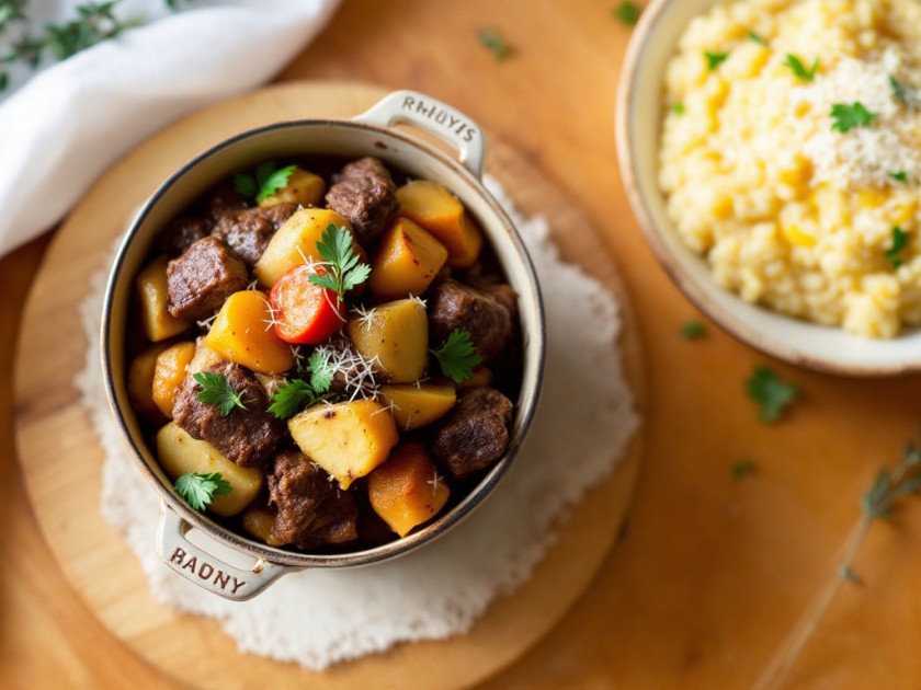 Civet de Sanglier à la Bière Bretonne avec Légumes Oubliés et Risotto à la Tome de Rhuys