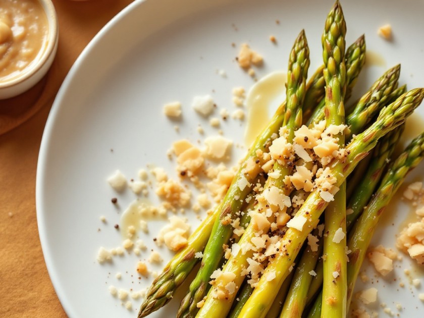 Asperges tièdes au crumble de parmesan : une entrée raffinée