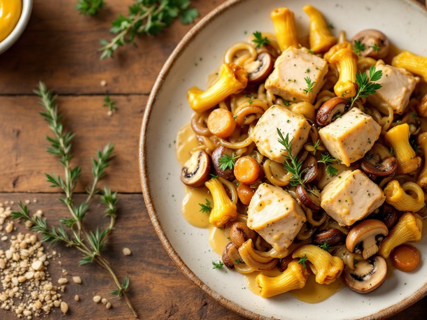 Sauté de Dinde à la Moutarde et Girolles Savoureux