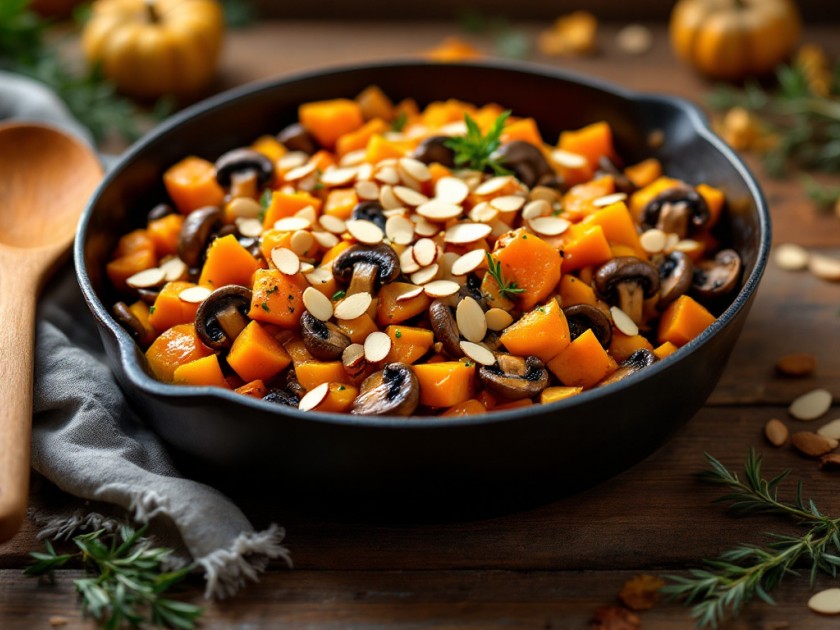 Poêlée Savoureuse de Courge et Champignons Épicés